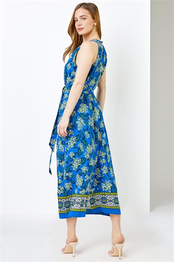 Blue Petite Floral Print Halter Neck Dress, Image 2 of 3