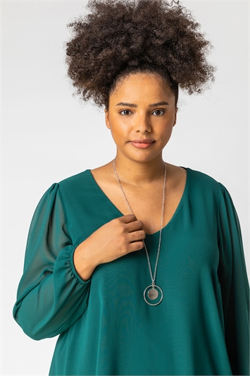 Forest Curve Chiffon Top With Necklace, Image 4 of 5