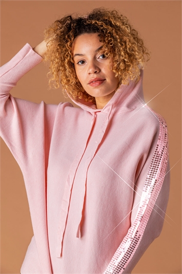 Pink Sequin Embellished Knitted Hoodie, Image 4 of 4
