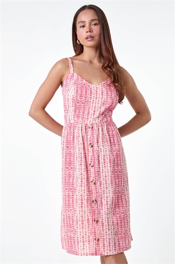 Pink Petite Tie Dye Button Front Dress