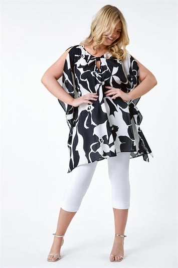 Black Curve Abstract Twist Detail Keyhole Top