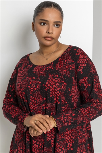 Red Curve Ditsy Floral Jersey Top, Image 4 of 4