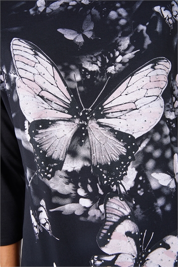 Black Butterfly Print Embellished Top, Image 5 of 5