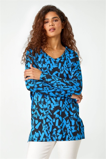 Multi Abstract Print Stretch Tunic Top