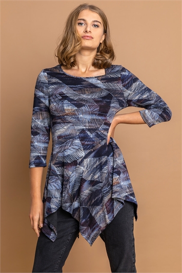 Navy Abstract Print Hanky Stretch Top