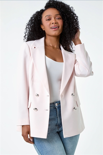 Pink Petite Double Breasted Stretch Blazer