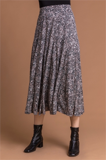 Grey Floral Print Burnout Midi Skirt, Image 3 of 4