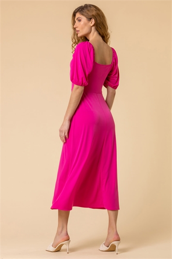 Fuchsia Ruched Jersey Tie Detail Midi Dress, Image 2 of 4