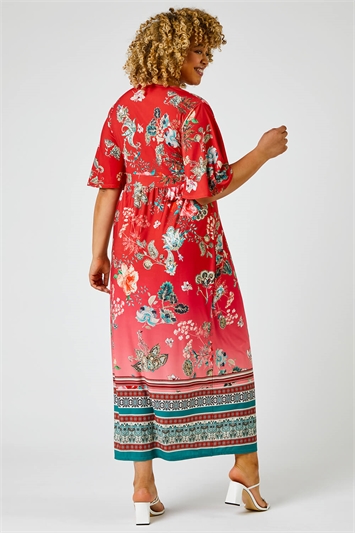 Red Curve Floral Border Print Maxi Dress, Image 2 of 4