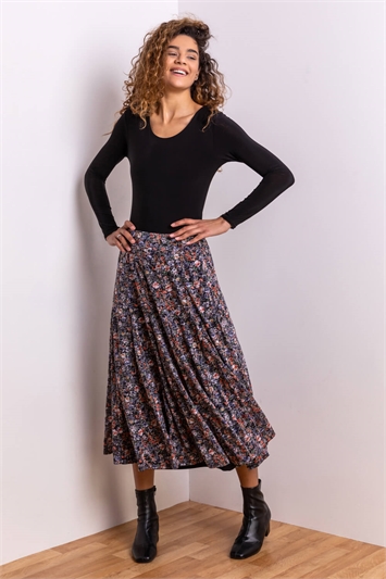 Multi Ditsy Floral Burnout Midi Skirt, Image 1 of 4