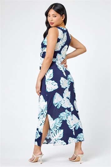 Navy Petite Tropical Print Maxi Dress, Image 2 of 5