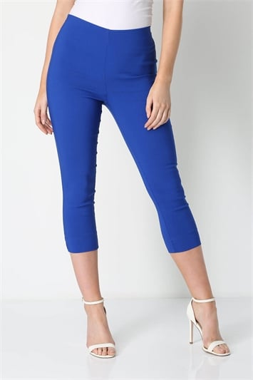 Blue Petite Cropped Stretch Trousers