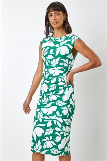 Green Leaf Print Scuba Shift Dress