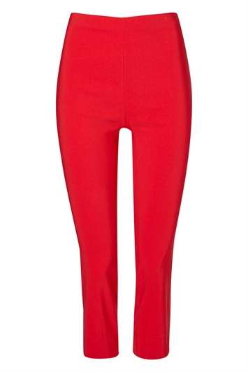 Cropped Stretch Trouser in Red - Roman Originals UK