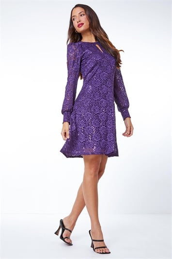 Purple Lace Swing Stretch Dress