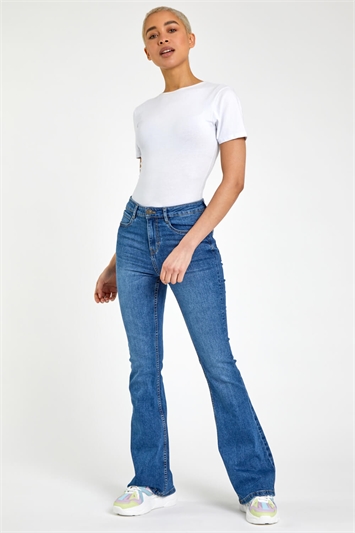 Blue Flared High Waist Cotton Jeans, Image 4 of 4