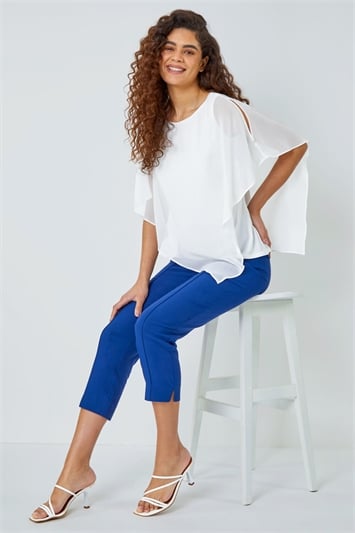 Blue Seam Detail Stretch Cropped Trousers
