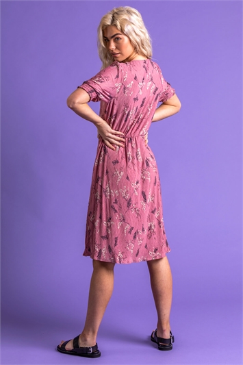 Pink Floral Shirred Cuff Tea Dress, Image 2 of 4