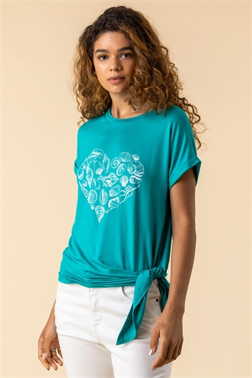 Turquoise Shell Heart Print T Shirt