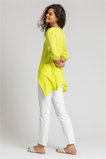 Lime Asymmetric Abstract Button Detail Top, Image 3 of 5