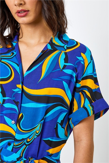 Royal Blue Abstract Print Collared Jumpsuit, Image 5 of 5