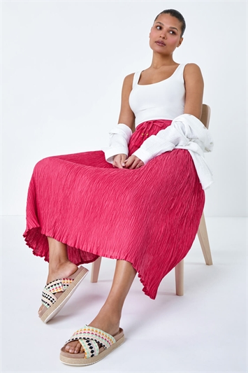 Pink Crinkle Cotton Textured Tassel Midi Skirt