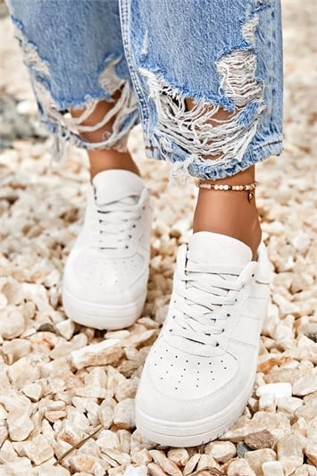 White Sporty Lace Up Trainer