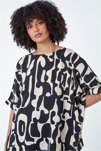 Black Abstract Animal Button Back Top