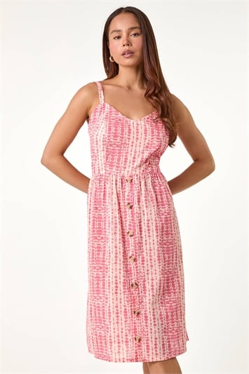 Pink Petite Tie Dye Button Front Dress