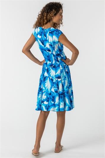 Turquoise Leaf Print Panel Dress, Image 2 of 5