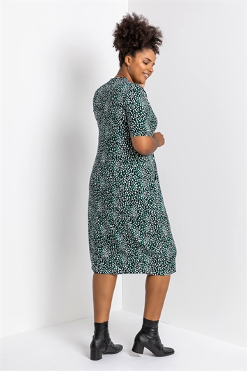 Green Curve Abstract Spot Print Pocket Dress, Image 3 of 4