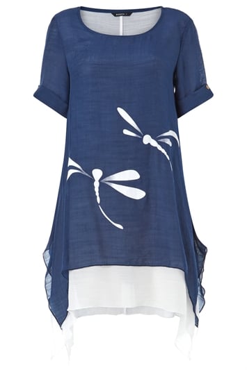 Blue Dragonfly Print Asymmetric Tunic Top, Image 4 of 4