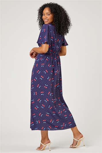Navy Petite Cherry Spot Print Fit & Flare Dress, Image 2 of 5