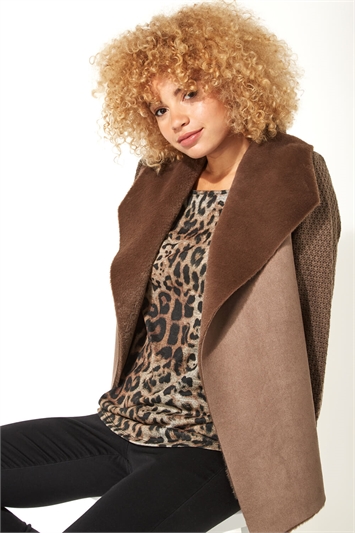 Taupe Faux Shearling Coatigan, Image 1 of 5