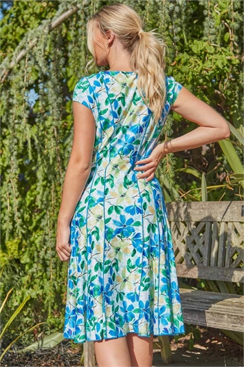Blue Floral Garden Print Panel Dress, Image 2 of 5