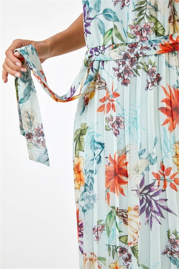 Sage Floral Print Pleated Maxi Dress, Image 5 of 5