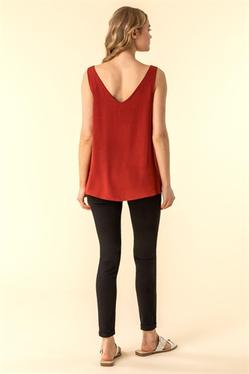 Rust Button Front Sleeveless Top, Image 3 of 4
