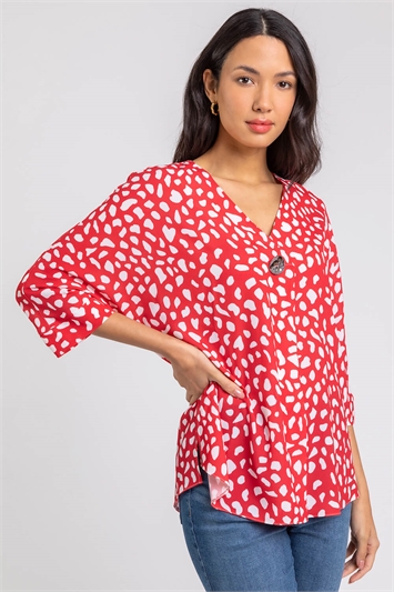 Red Abstract Spot Button Detail Top