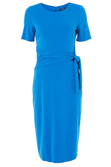 Side Tie Jersey Dress in Royal Blue - Roman Originals UK