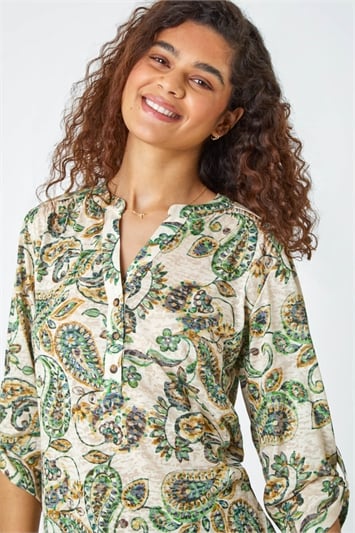 Green Paisley Stretch Jersey Top