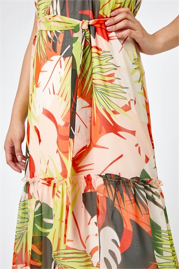 Lime Petite Tropical Print Tiered Dress, Image 5 of 5