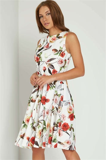 Floral Print Skater Dress in IVORY - Roman Originals UK