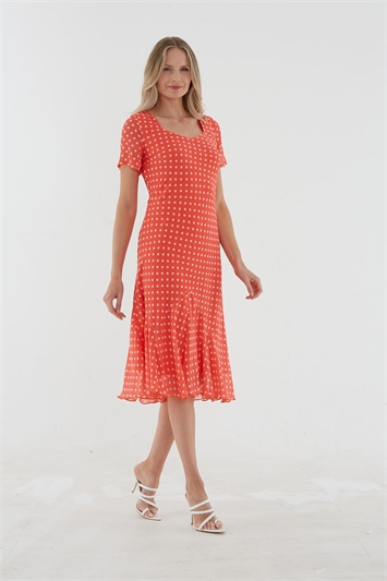 Coral Julianna Spot Print Chiffon Dress