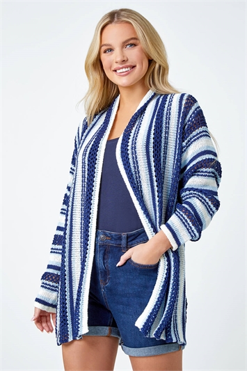 Blue Petite Stripe Longline Knit Cardigan
