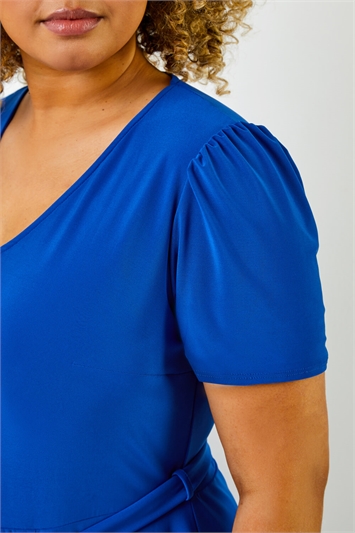 Royal Blue Curve Plain Fit And Flare Midi Dress, Image 5 of 5