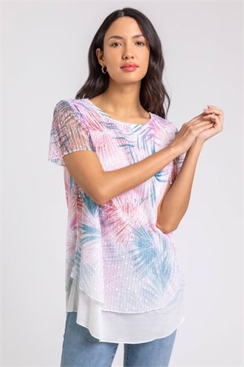 GORGEOUS LADIES PEACH PATTERN ASYMMETRIC TOP EX STORES WOMENS TOPS HOLIDAY