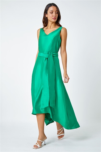 Green Dipped Hem Fit & Flare Dress