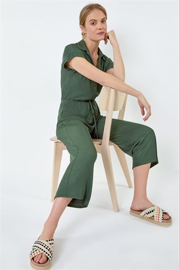 Brown Plain Ribbed Stretch Jersey Jumpsuit