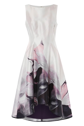 Pink Floral Print Dipped Hem Midi Dress, Image 6 of 6