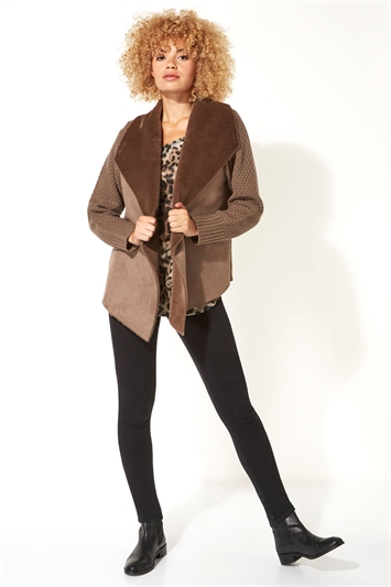 Taupe Faux Shearling Coatigan, Image 2 of 5